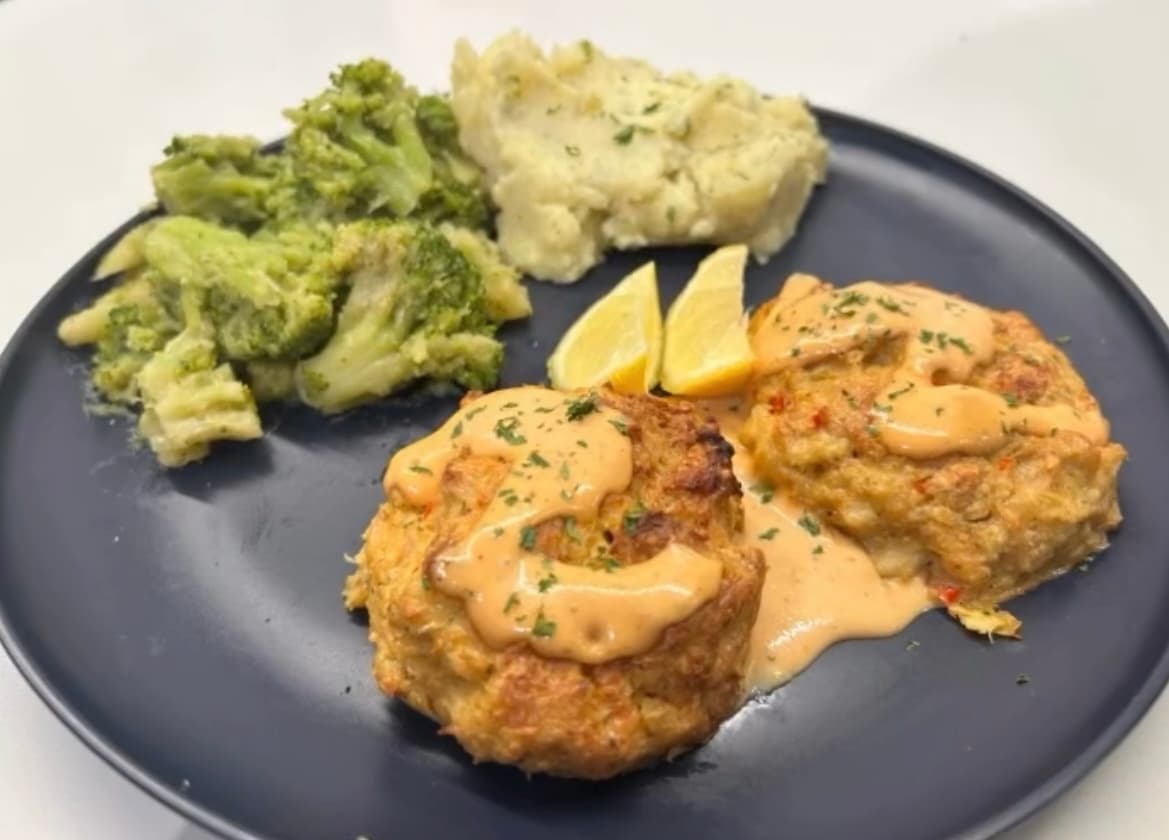 Maryland-style lump crab cake—seafood selections for catered events